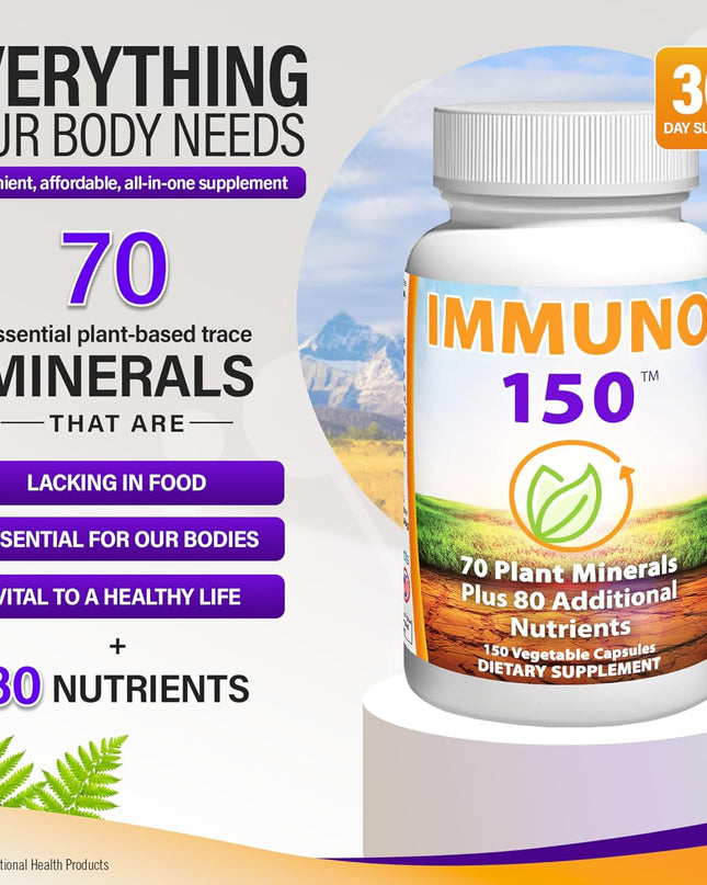 Immuno150 Immune Support Supplement, 150 Vegetable Capsules - Immunity Boost Packed with 70 Trace Minerals, 13 Essential Vitamins, Antioxidants, Herbs & Amino Acids - Immune System Booster for Adults