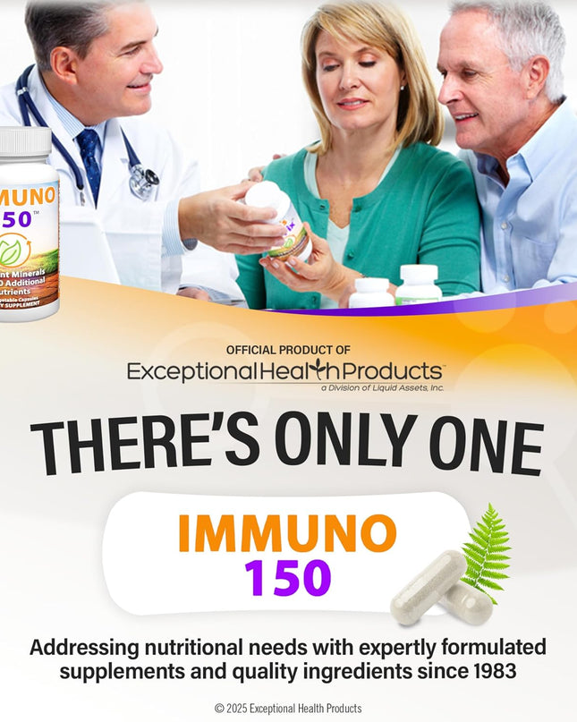 Immuno150 Immune Support Supplement, 150 Vegetable Capsules - Immunity Boost Packed with 70 Trace Minerals, 13 Essential Vitamins, Antioxidants, Herbs & Amino Acids - Immune System Booster for Adults